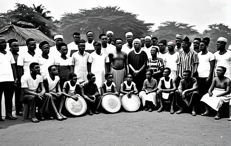 비아프라 독립운동과 국제 사회 반응 - **Prompt 1: Historical Depiction**
    *   "A somber historical scene depicting a gathering of Igbo ...