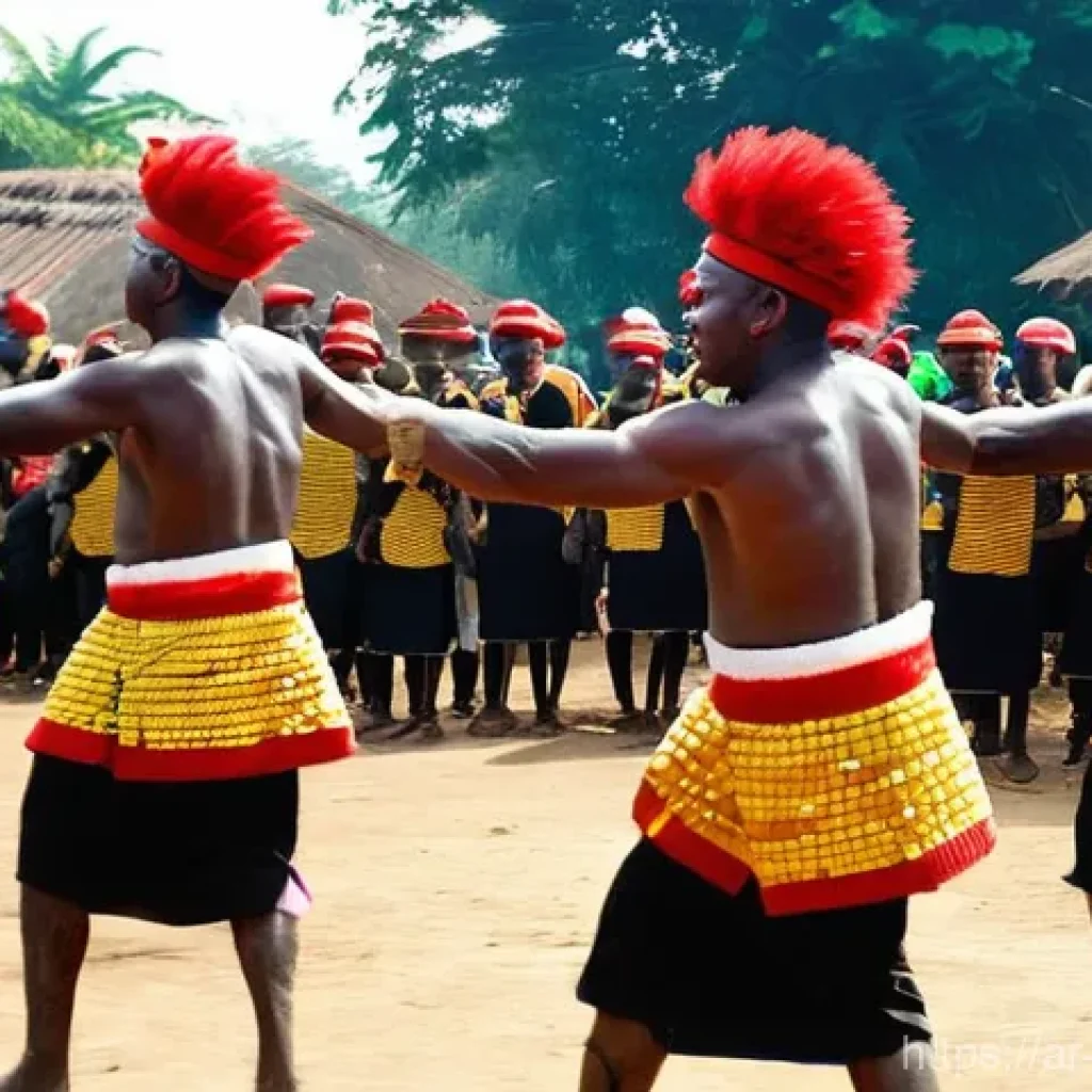 비아프라 공화국의 문화유산 - **"New Yam Festival Celebration"**: An energetic and joyful scene of the Igbo New Yam Festival (Iri ...