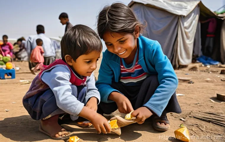 비아프라 전쟁 당시 난민촌 현황 - **Prompt:** A young mother, dressed in simple, modest, and clean but worn traditional clothing, is w...