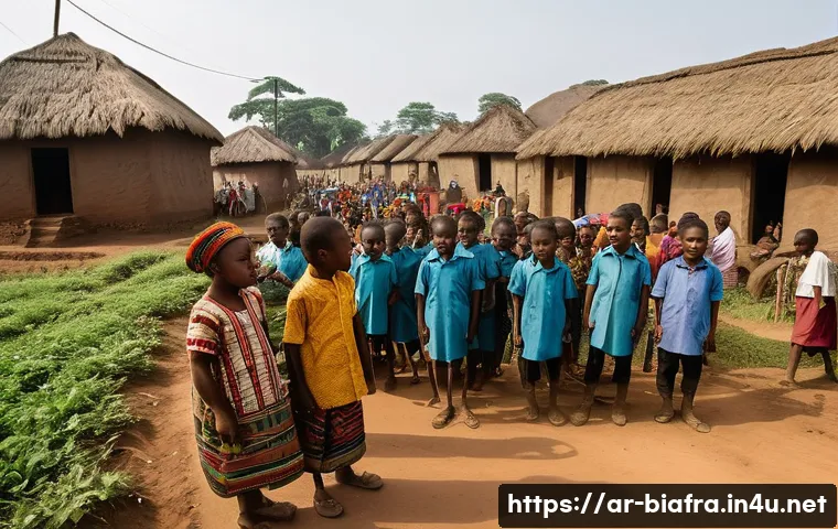 비아프라 독립운동 - **Prompt 1: "The Dawn of Biafra's Hope"**
    A vibrant scene depicting a gathering of Igbo people i...