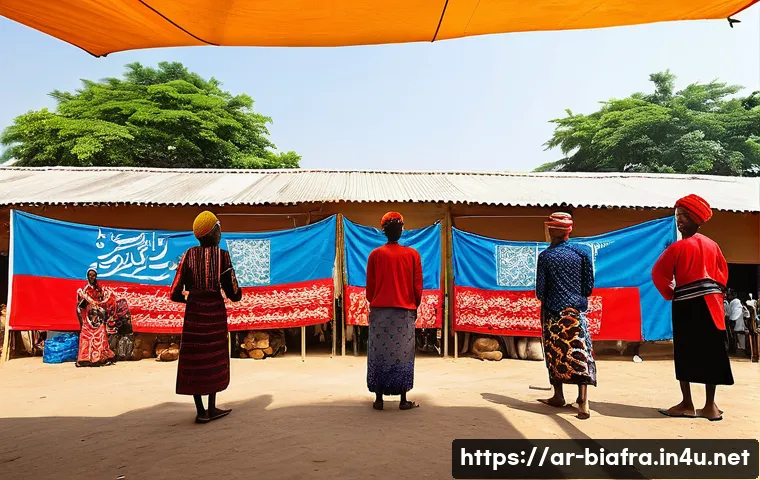 비아프라 전쟁 이후 이그보인의 삶 - A vibrant cultural festival scene in an Igbo community, featuring diverse groups of people wearing t...
