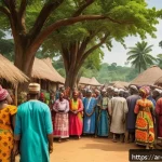 Home 19 비아프라와 이그보 민족 - A vivid historical scene depicting the traditional Igbo society before colonial times: a bustling vi...