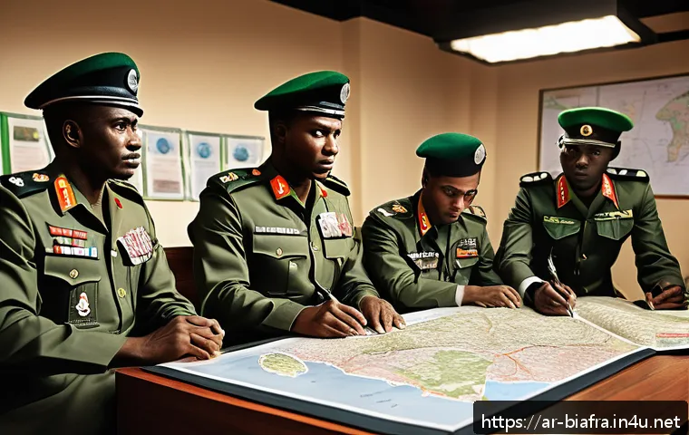 비아프라 전쟁과 나이지리아의 군사 개혁 - A detailed illustration of a Nigerian military restructuring scene post-Biafra War, featuring divers...